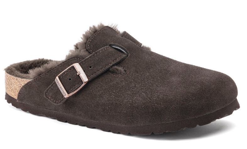 Birkenstock Mocha Boston Shearling Suede Leather Womens Clogs 1020529