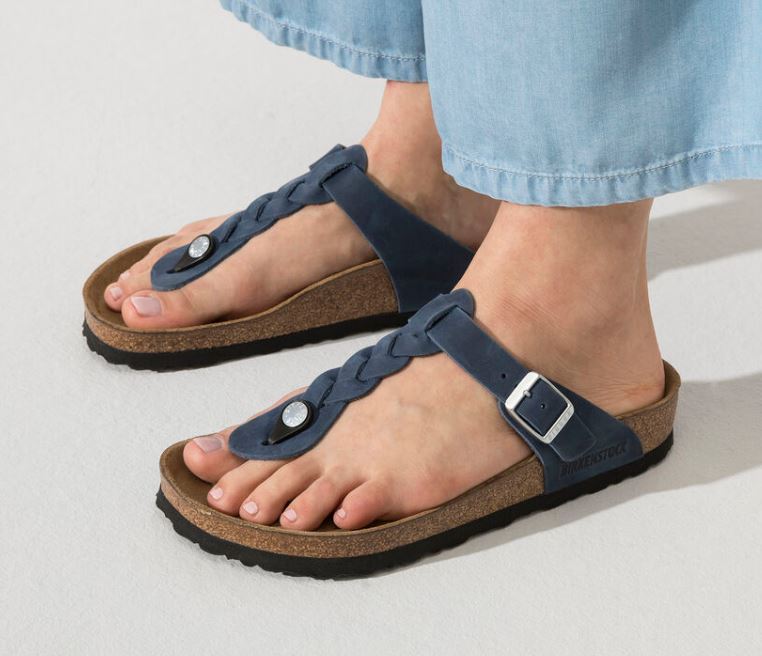 Birkenstock Navy Gizeh Oiled Leather Womens Comfort Sandals R1020992