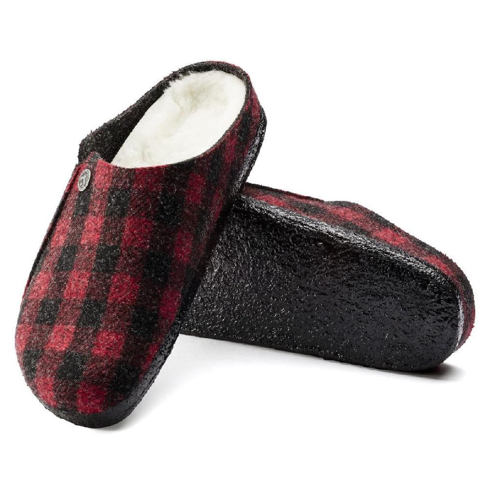 Birkenstock Plaid Red Wool Felt Zermatt Shearling Women's Slippers N1017544