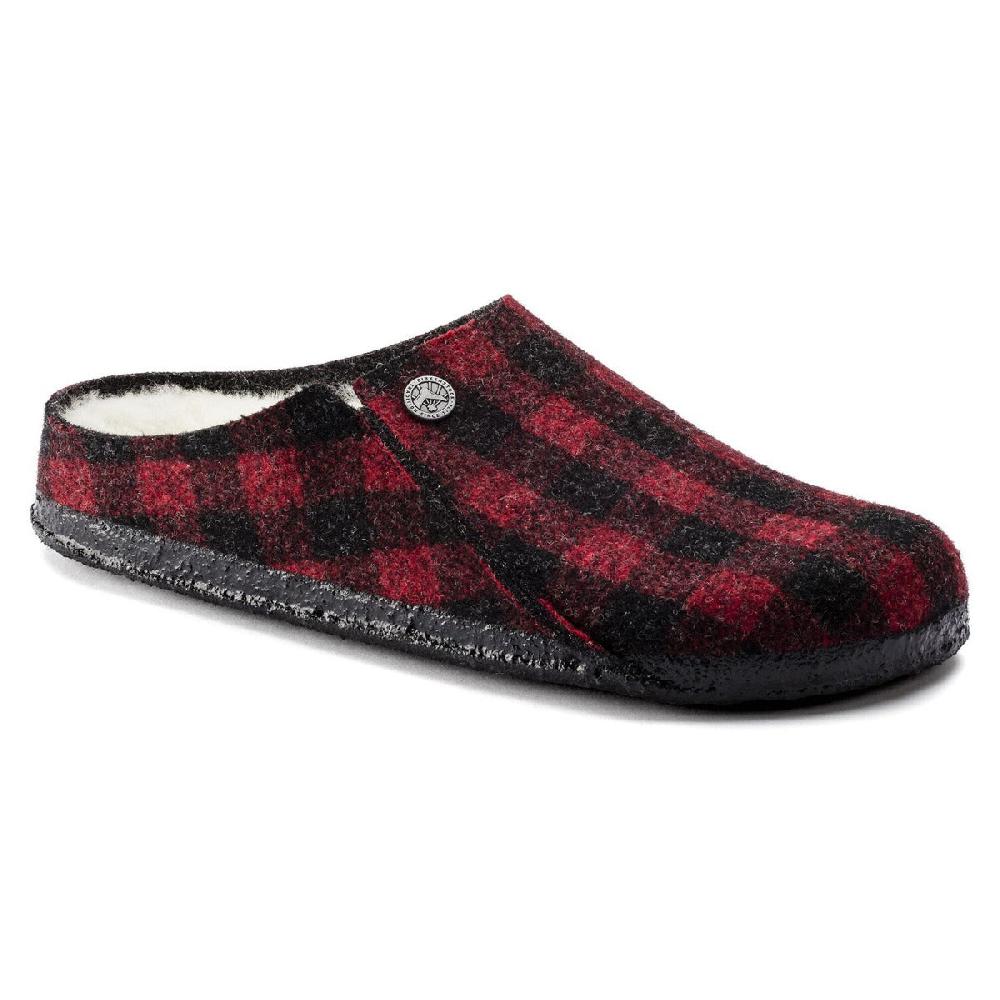 Birkenstock Plaid Red Wool Felt Zermatt Shearling Women's Slippers N1017544