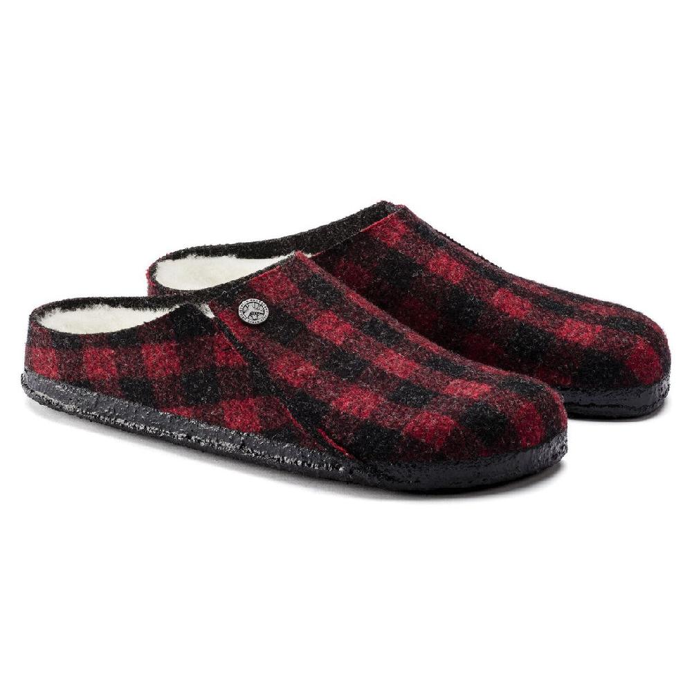 Birkenstock Plaid Red Wool Felt Zermatt Shearling Women's Slippers N1017544