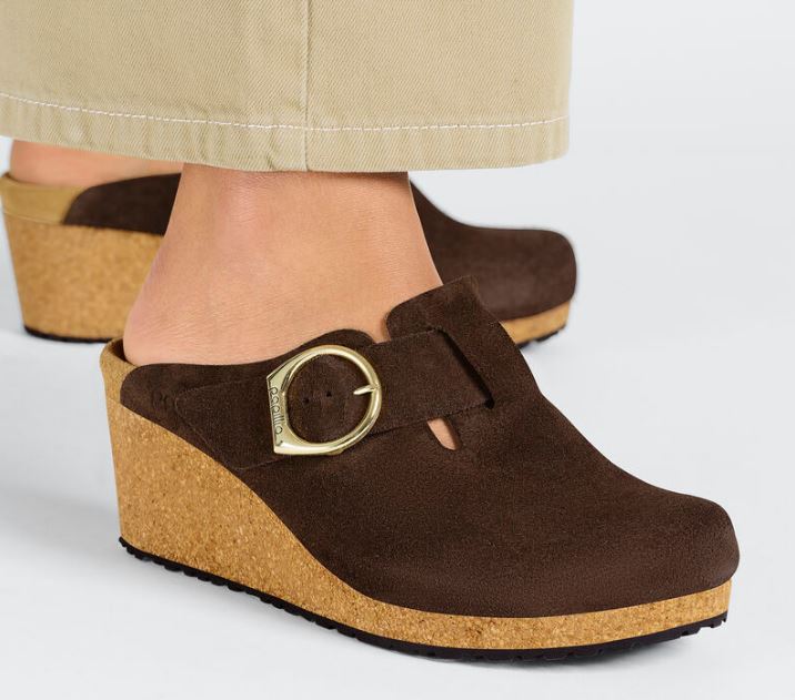 Birkenstock Roast Fanny Ring-Buckle Womens Papillio Suede Leather Platfrom Clogs N1025331