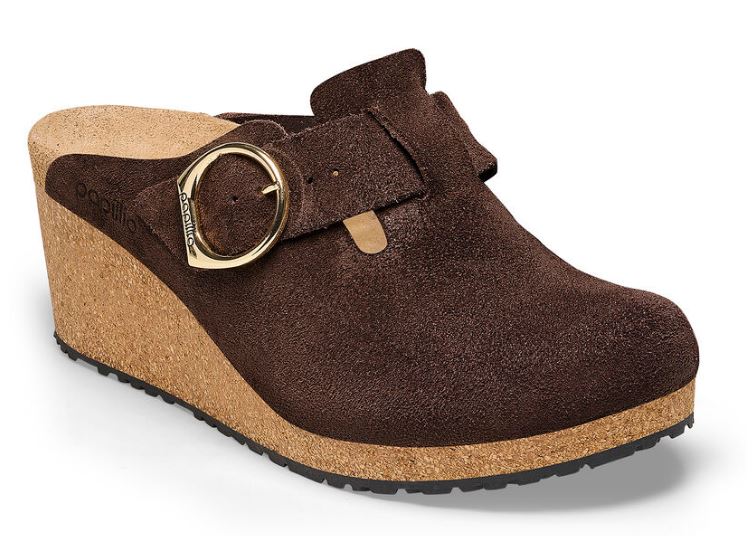Birkenstock Roast Fanny Ring-Buckle Womens Papillio Suede Leather Platfrom Clogs N1025331