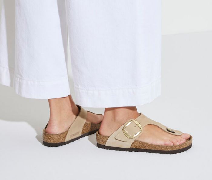 Birkenstock Sandcastle Nubuck Leather Gizeh Big Buckle Womens Sandals 1023966