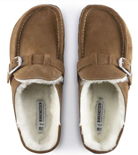 Birkenstock Shearling Tea Buckley Suede Leather Mocassin Style Open Clogs N1018127