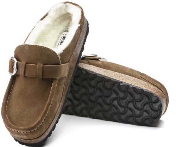 Birkenstock Shearling Tea Buckley Suede Leather Mocassin Style Open Clogs N1018127