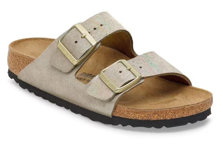 Birkenstock Shimmering Taupe Arizona Suede Leather Women's Slide Sandals 1030269
