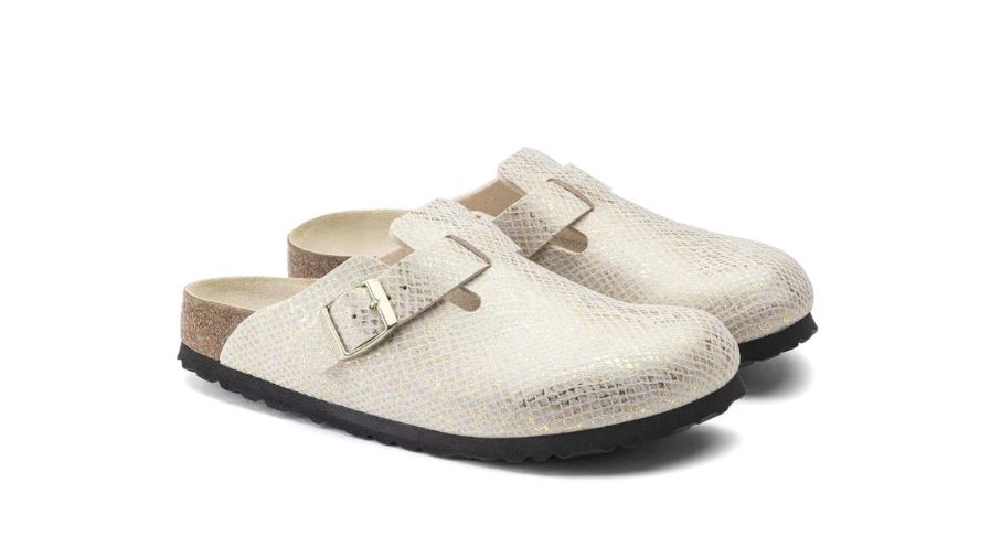 Birkenstock Shiny Python Eggshell Boston BS Women's Clogs 1020355