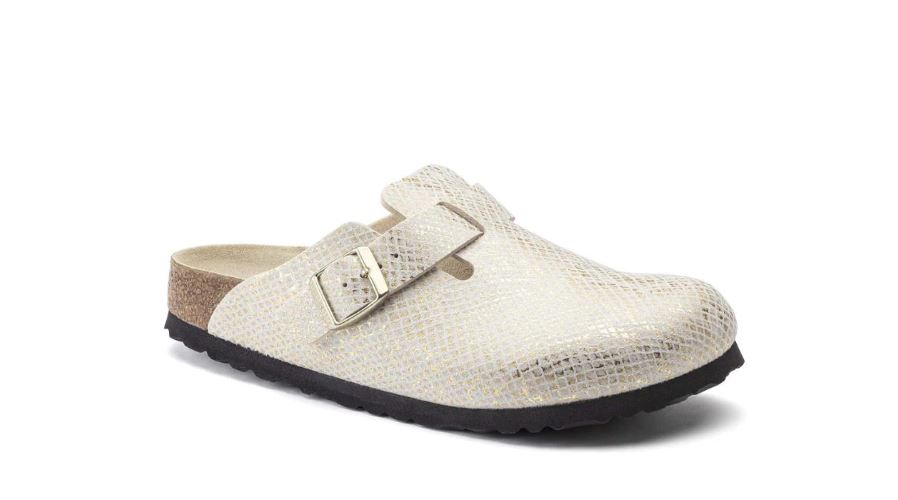 Birkenstock Shiny Python Eggshell Boston BS Women's Clogs 1020355