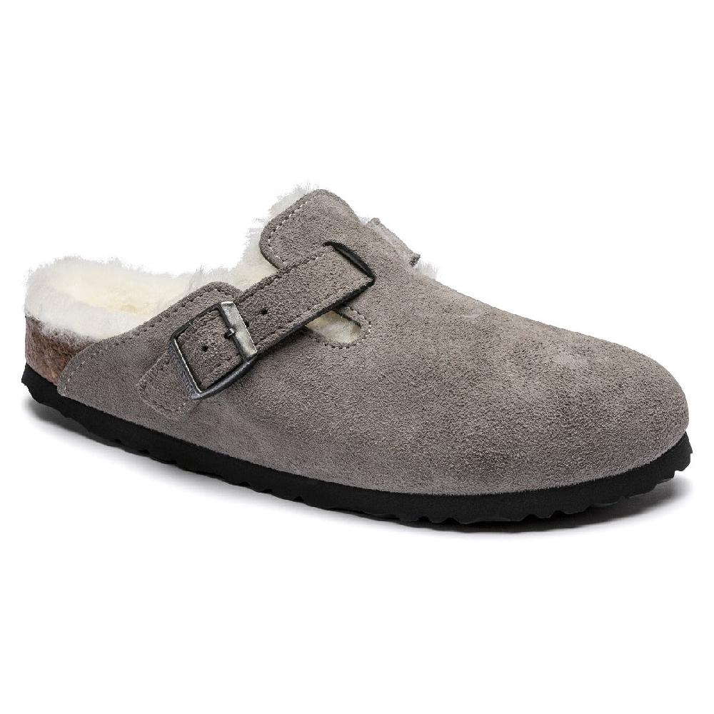 Birkenstock Stone Coin Boston Shearling Suede Leather Womens Clog N1017651