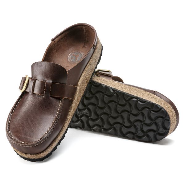 Birkenstock Vintage Wood Roast Buckley Natural Leather Womens Clog Shoes 1021285