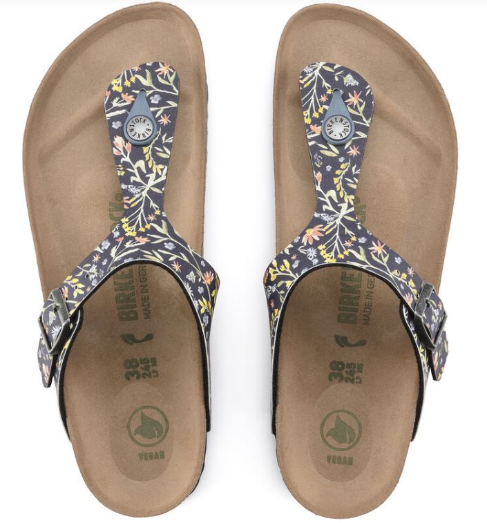 Birkenstock Watercolor Flower Navy Gizeh Vegan Womens Casual Thong Sandals 1018448