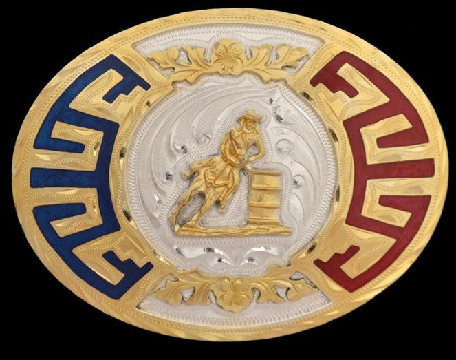 BK815 Silver Oval Red and Blue Mens Buckle by 3D belt