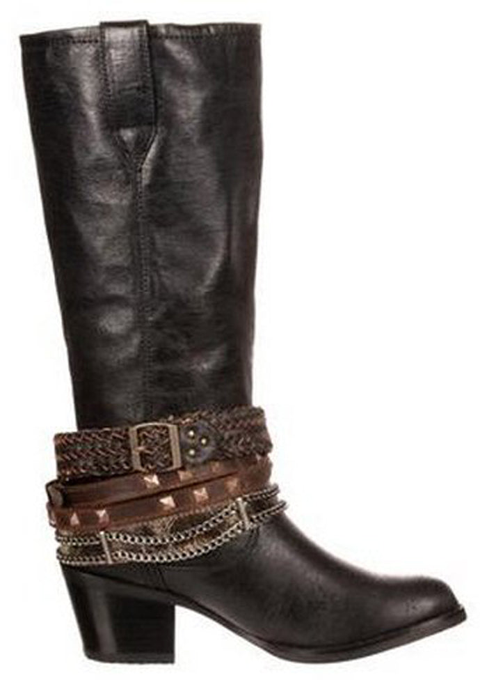 Black 14 Inch Tall Metal Hardware Accent Durango Womens Western Boots