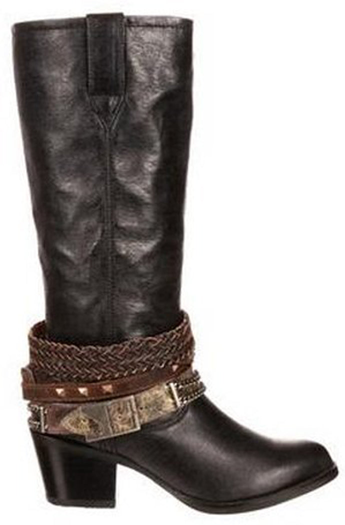 Black 14 Inch Tall Metal Hardware Accent Durango Womens Western Boots