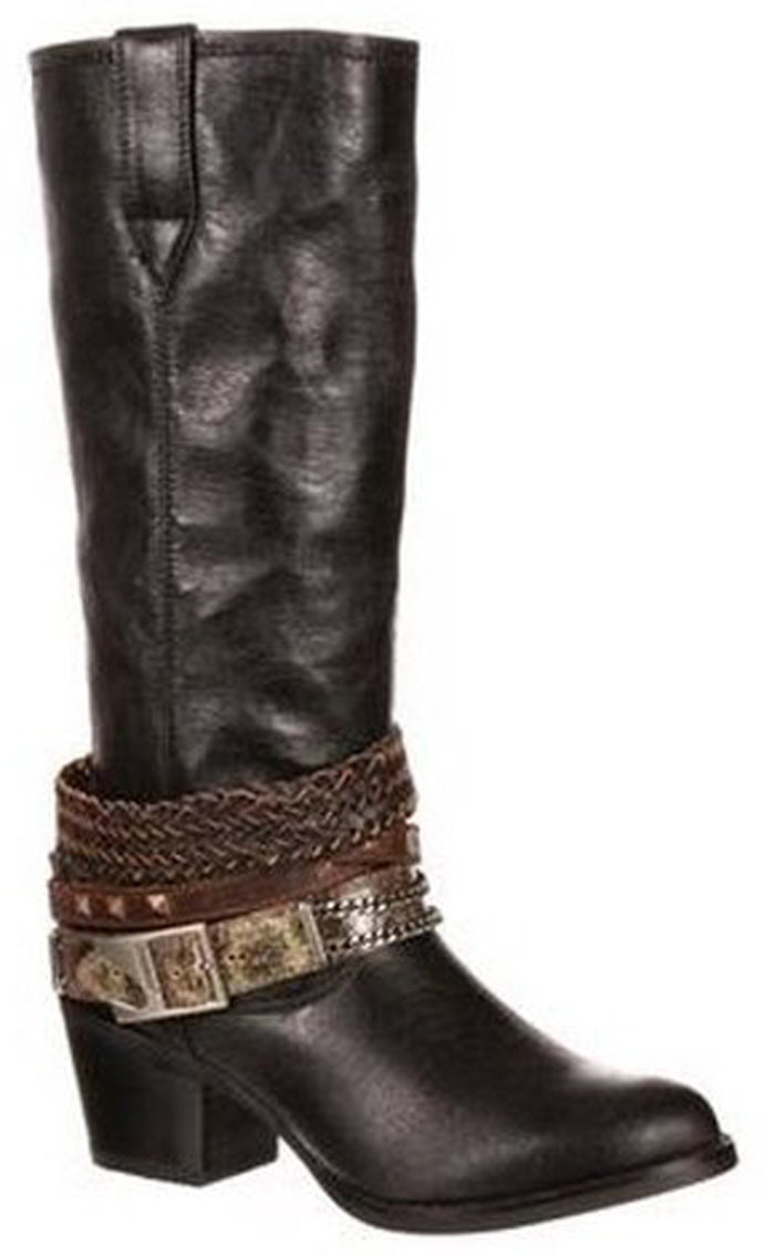 Black 14 Inch Tall Metal Hardware Accent Durango Womens Western Boots
