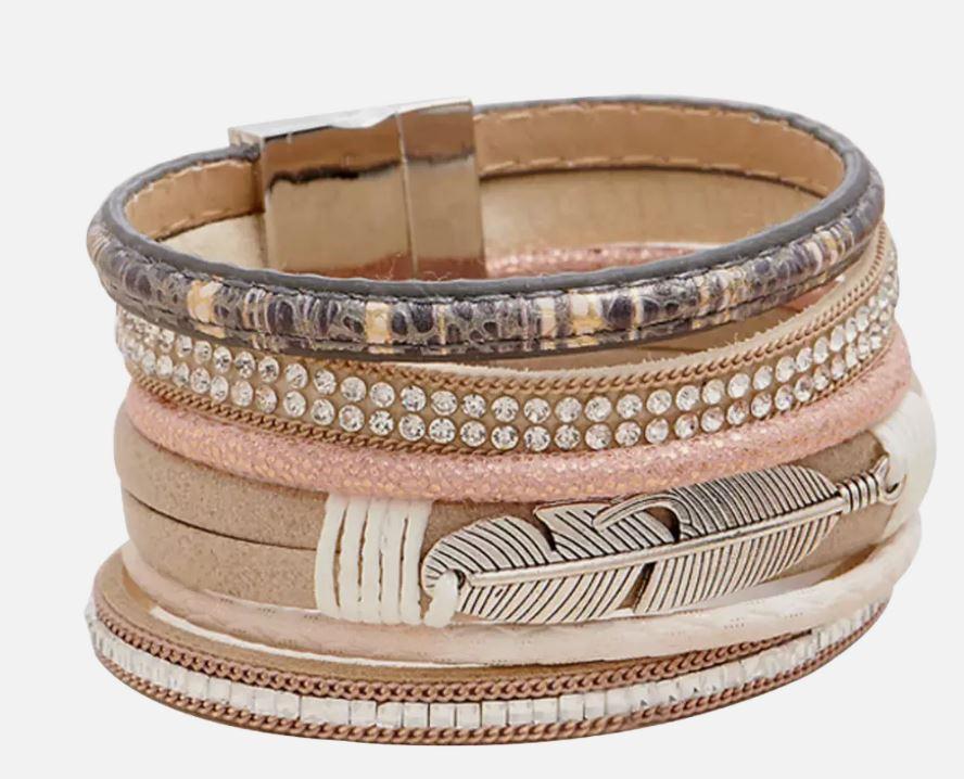 Blazin Roxx Accent Silver Feather Bracelet with Magnetic Closure 29064