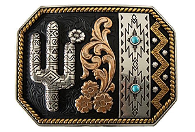 Blazin Roxx Ladies Buckle with Floral and Cactus Raised Engraving 37942-BR