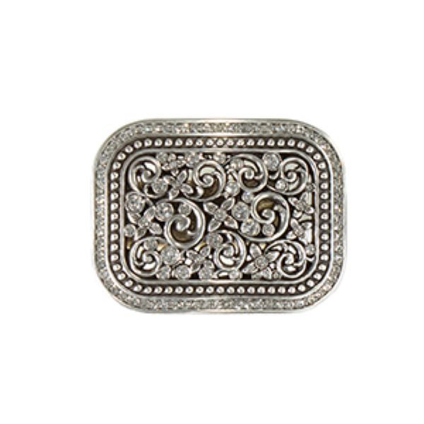 Blazin Roxx Silver Rectangle Floral Filigree Crystal Buckle 37906