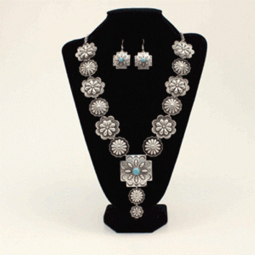 Blazin Roxx Square Pendant with Floral Conchos Jewelry Set 30460
