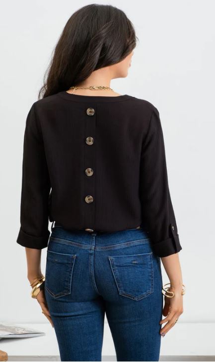 Blu Pepper Black Double Chest Pocket Women's Woven Top CR1976-BLK