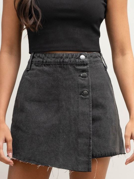 Blu Pepper Black Washed Denim High Waist Mini Skort TWS1005