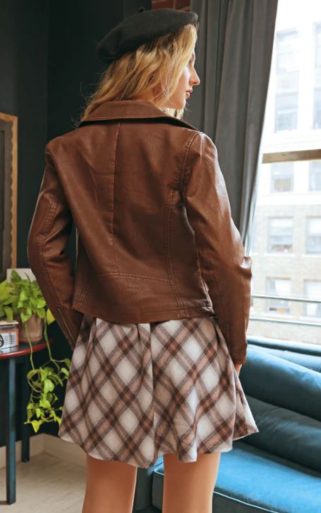 Blu Pepper Brown Faux Leather Women's Motorcycle Jacket B3FJ1019