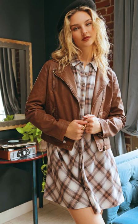 Blu Pepper Brown Faux Leather Women's Motorcycle Jacket B3FJ1019