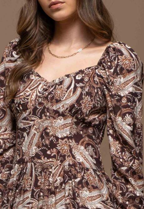 Blu Pepper Brown Multi Women's Sweetheart Neckline Floral Midi Dress With Slit CR1848