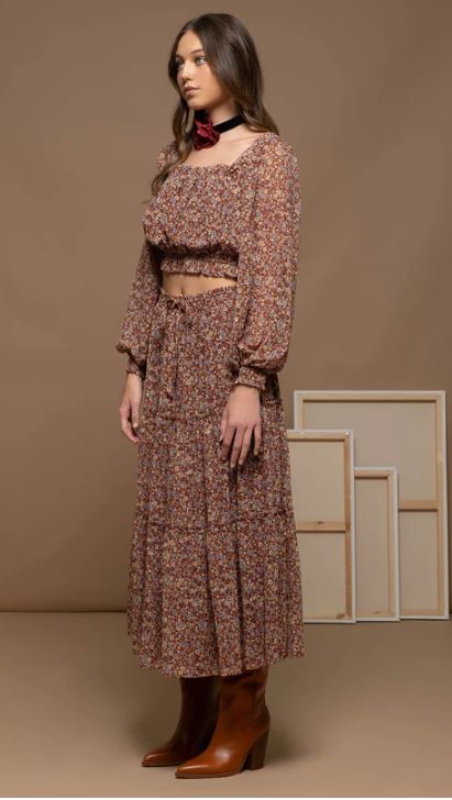 Blu Pepper Burgundy Multi Women's Floral Skirt B2FX1007-B