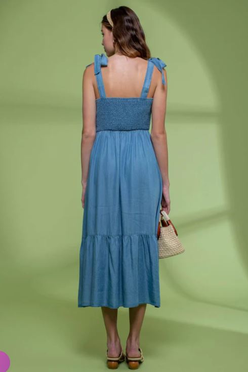 Blu Pepper Chambray Women's Smocked Midi Dress SD025123-C