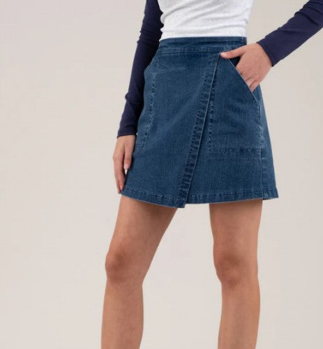 Blu Pepper Denim Color High Waist Wrap Mini Skirt TWS1115