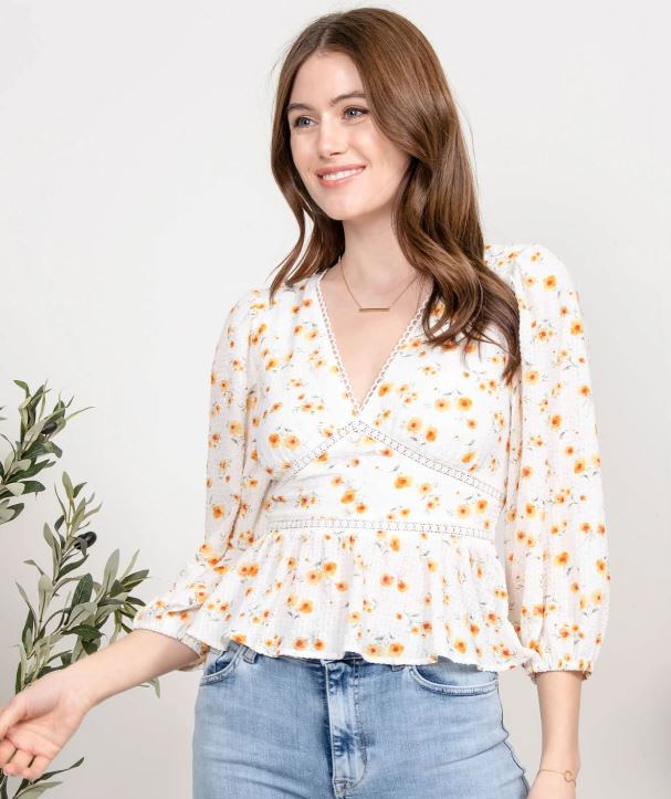 Blu Pepper Orange Floral Long Sleeve Women's Top B2ST1054