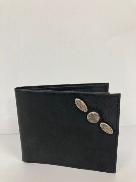 Boomer Leather Black Bifold Basketweave Concho Men's Wallet 98315-BLK
