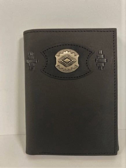 Boomer Leather Black Trifold Lacing Concho Men's Wallet 98425-BLK