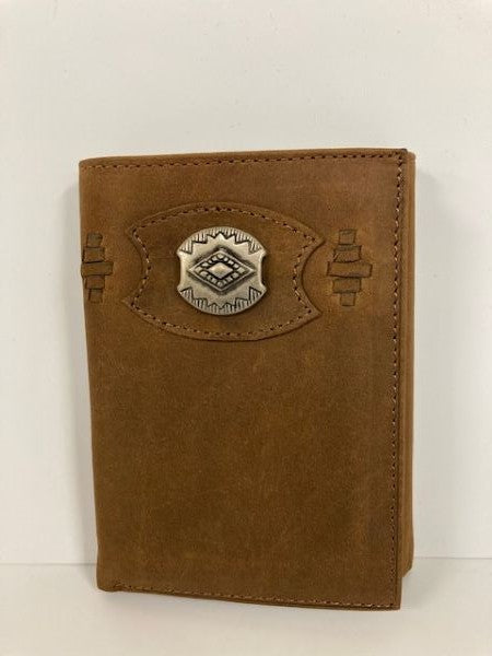 Boomer Leather Brown Men's Trifold Lacing Concho Wallet 98425-BRN