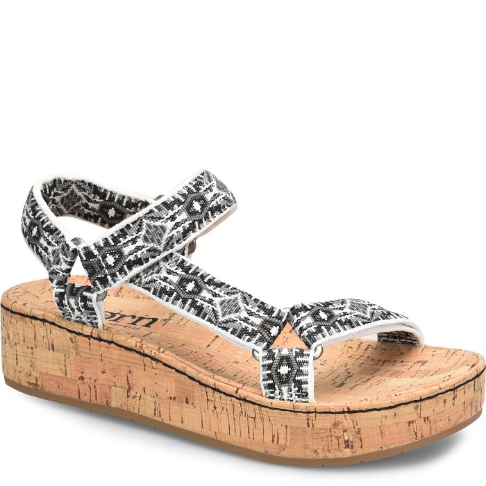Born Black/White Fabric Sirena Women's Cork Bottom Sandals BR0035400