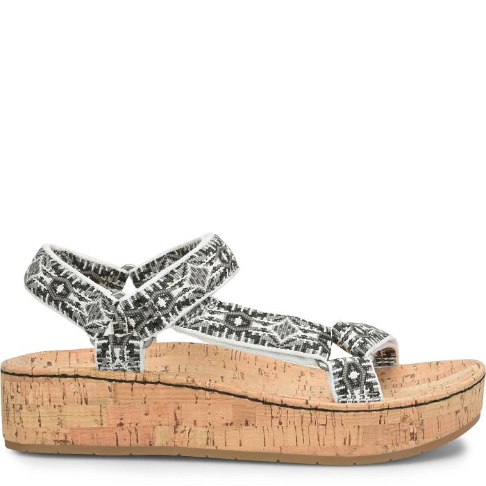 Born Black/White Fabric Sirena Women's Cork Bottom Sandals BR0035400