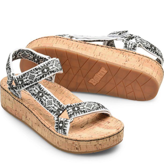Born Black/White Fabric Sirena Women's Cork Bottom Sandals BR0035400