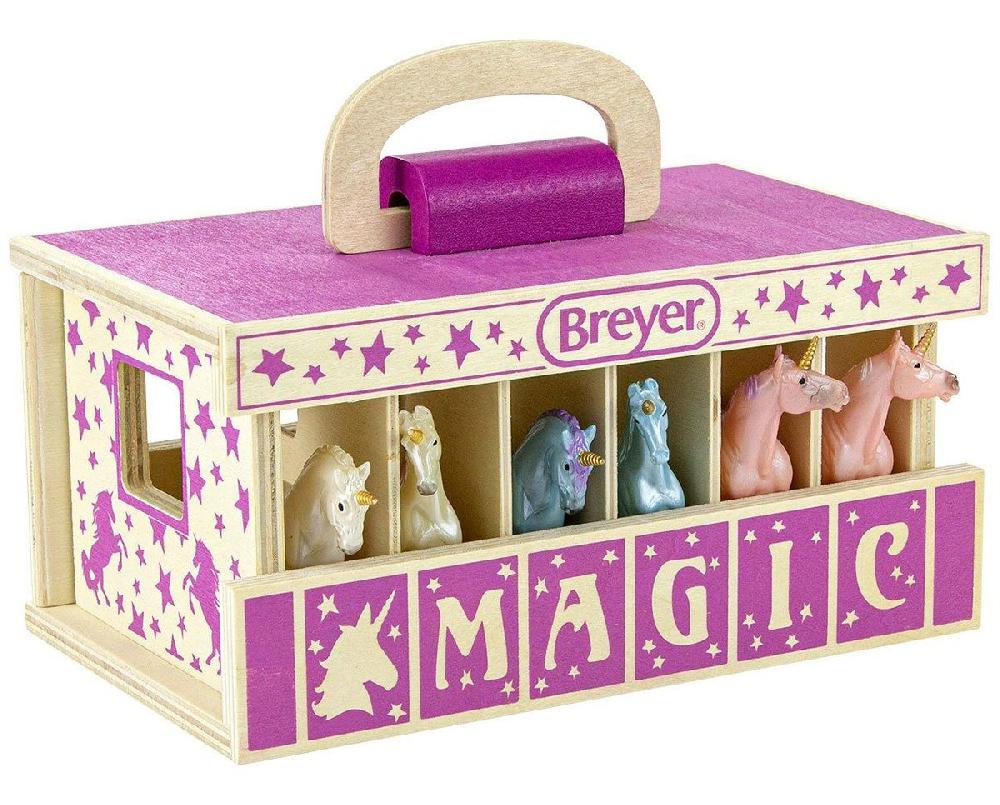 Breyer Unicorn Magic Wood Carry Stable with 6 Unicorns 59218