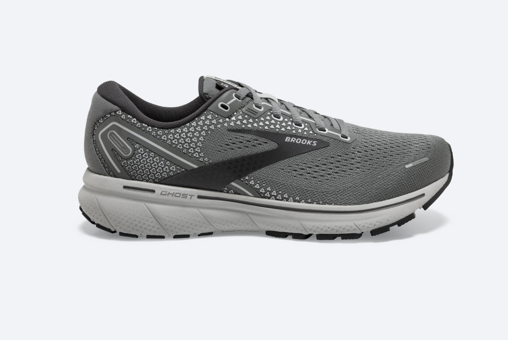 Brooks Grey with Alloy and Oyster color Ghost 14 Men's Road Running Shoes 110369-067