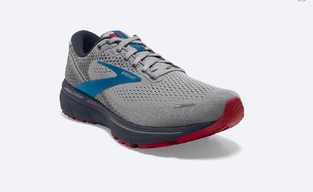 Brooks Grey with Blue and Red Ghost 14 Men's Running Shoes 110369-078