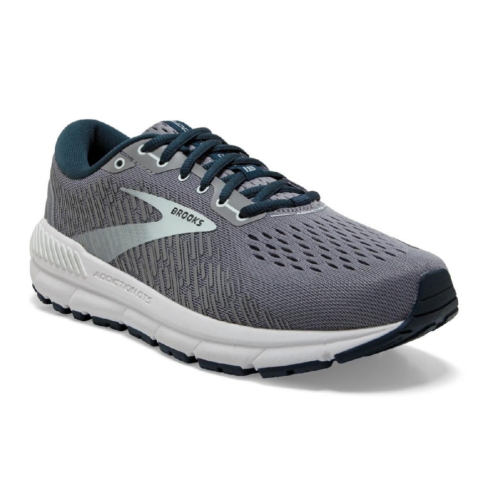 Brooks Grey with Navy and Aqua Addiction GTS 15 Ladies Running Shoes 120352-099