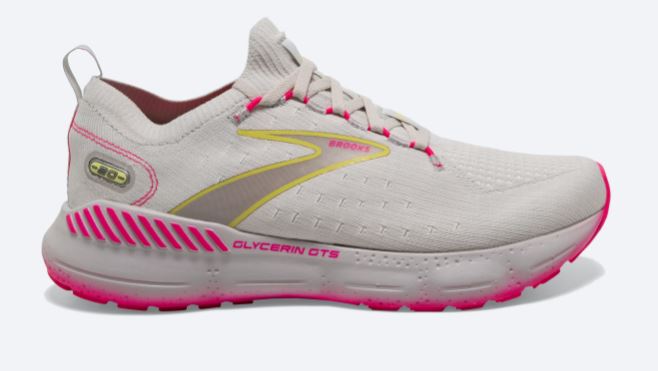 Brooks Grey/Yellow/Pink Glycerin StealthFit GTS 20 Womens Running Shoes 120371-067