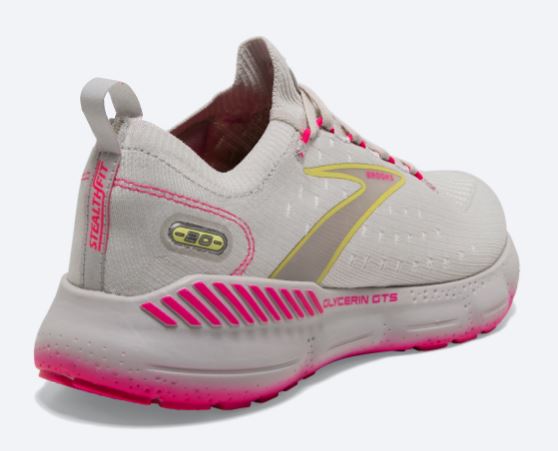 Brooks Grey/Yellow/Pink Glycerin StealthFit GTS 20 Womens Running Shoes 120371-067