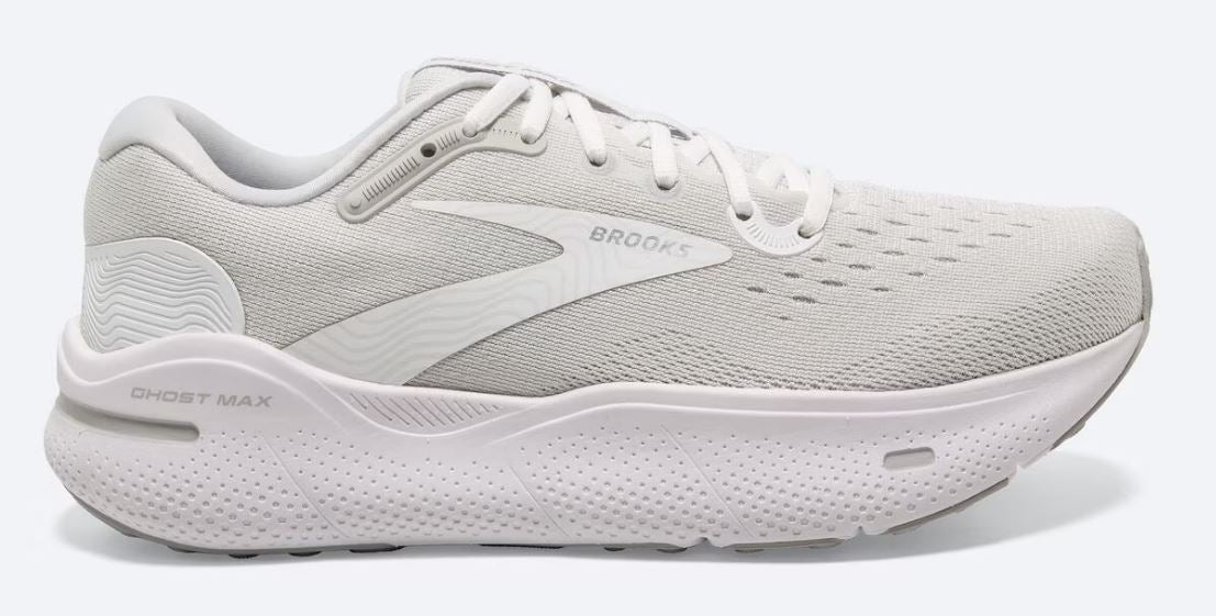 Brooks White/Oyster/Metallic Silver Ghost Max Mens Running Shoes 110406