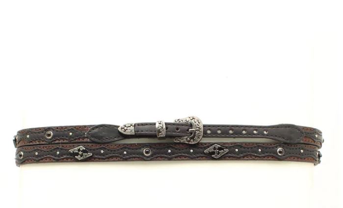 Brown/Black Genuine Leather Hatband with Conchos and a Star 02508107