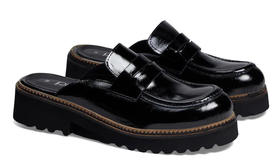 Bueno Black Patent Amber Women's Open Back Clog Shoes B2350006