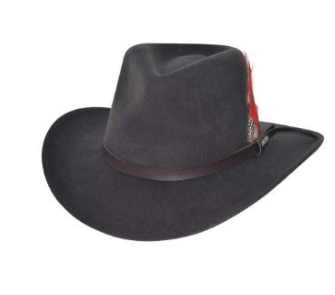 Bullhide Hats Chocolate Voyager Rolled Up Crushable Wool Felt Men's Hat with Feather 0773CH