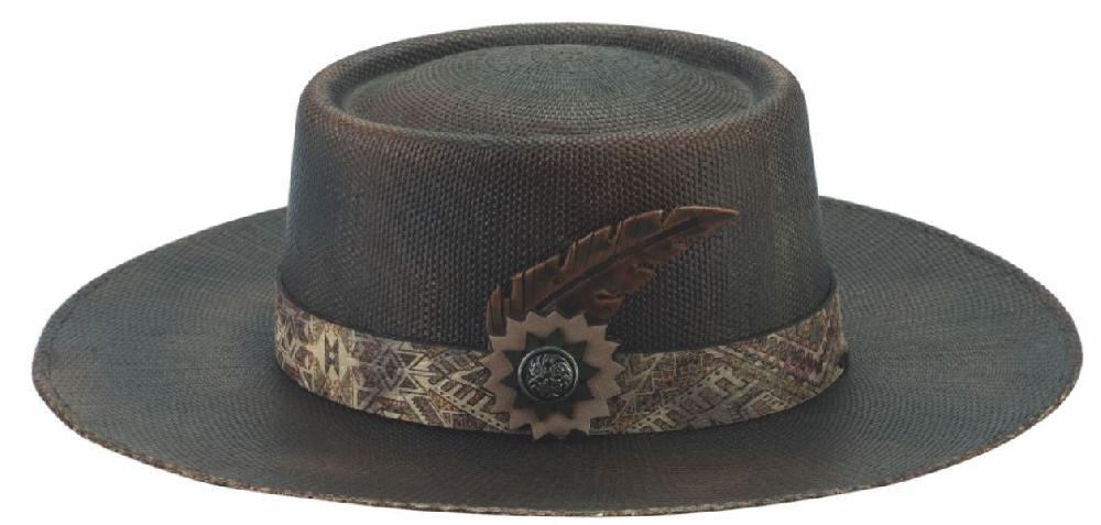 Bullhide Hats Distressed Chocolate With Leather Feather Unusual Mens Hat 5070